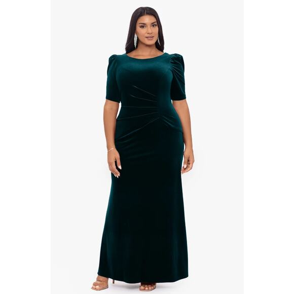 XSCAPE Women's Renee 3/4 Sleeve Velvet Floor Length Dress 20W Plus Hunter NWT - Picture 1 of 5